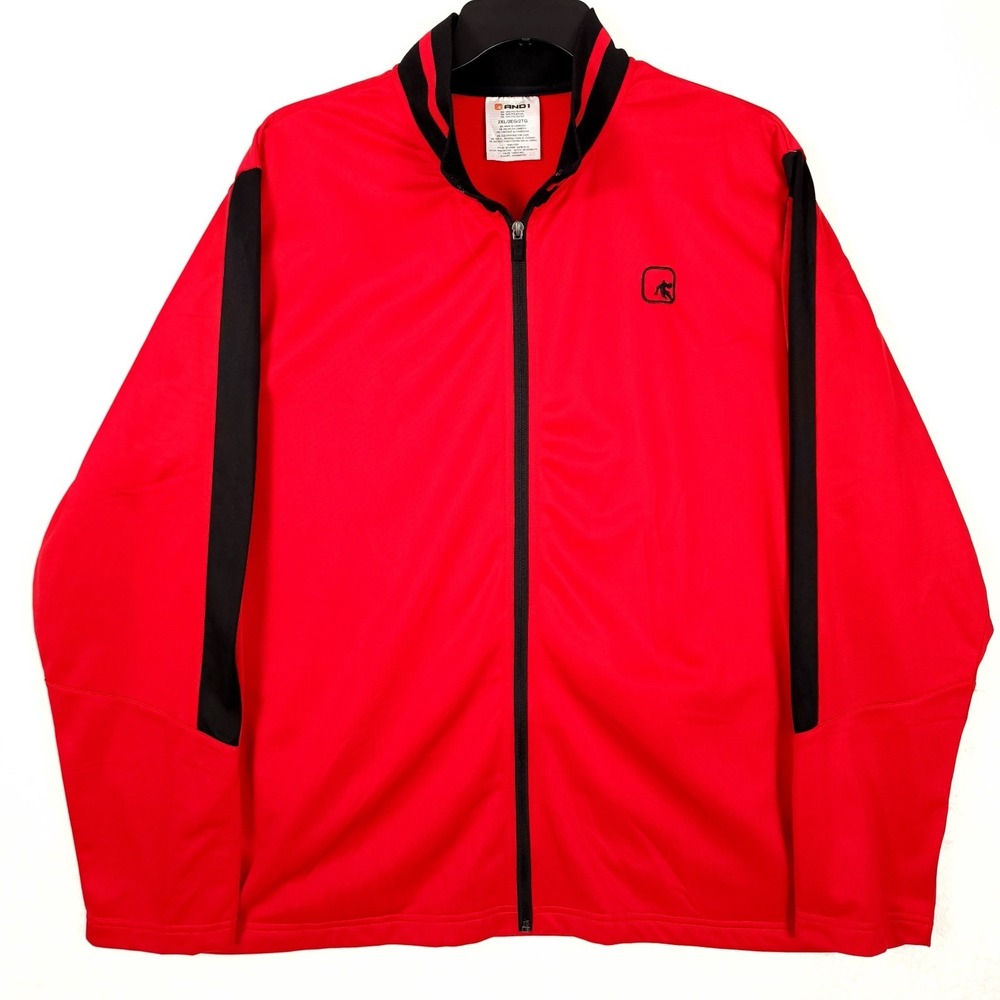 AND1 Track Jacket Mens 2XL Red‎ Black Colorblock Full Zip Performance Streetwear